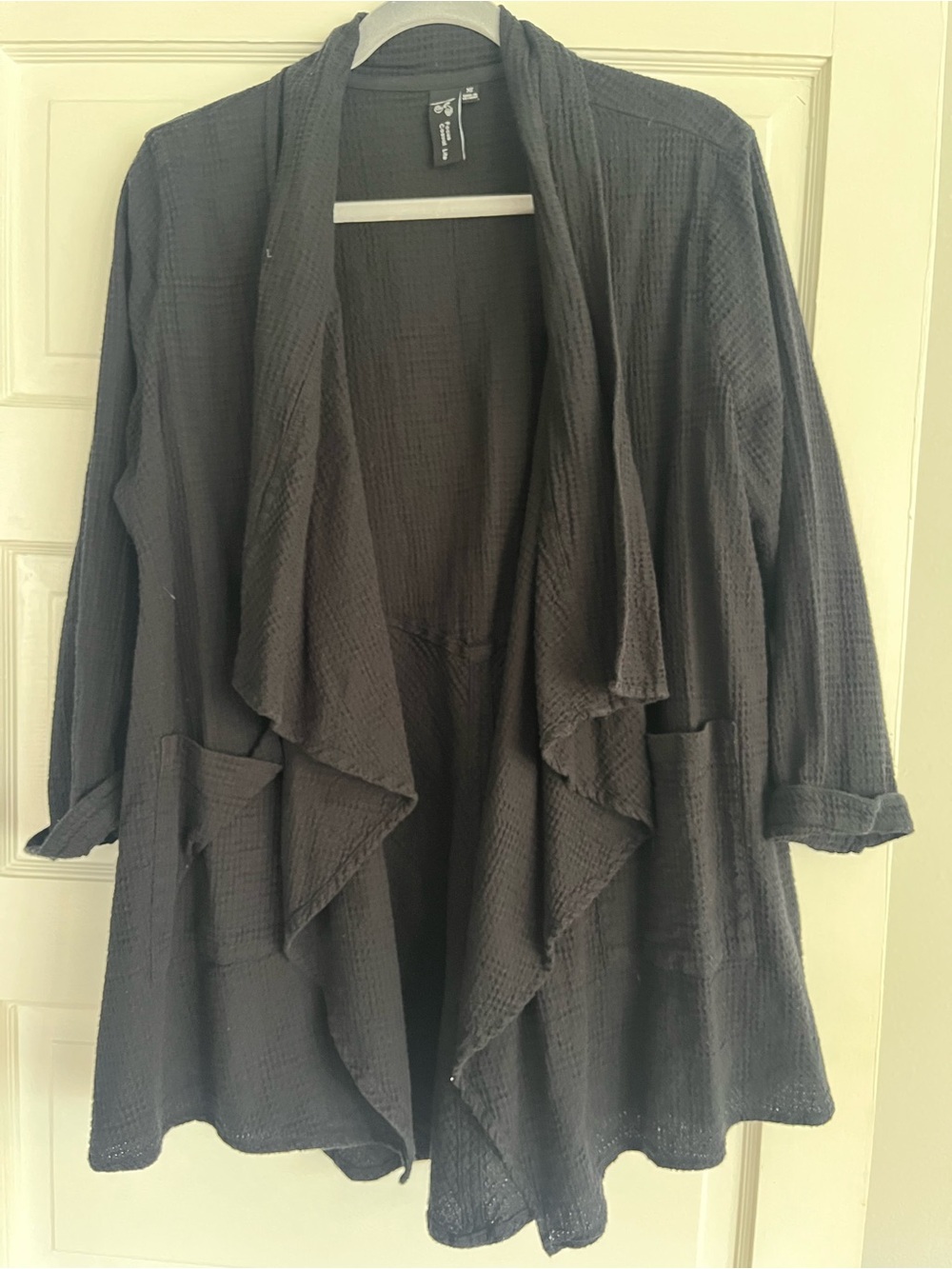 Women's Black Draped Open-Front Cardigan